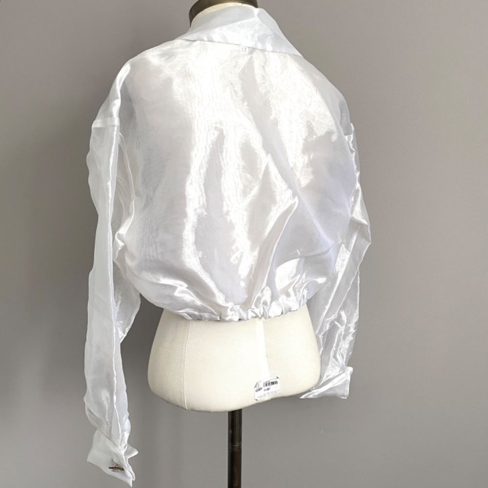 Vintage Sheer White Organza Cropped Tie Blouse - M/L - Picture 11 of 13